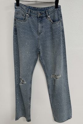 Đồ trang trí rhinestone thời trang quần jean cắt thẳng để bắt mắt