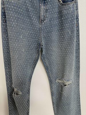 Đồ trang trí rhinestone thời trang quần jean cắt thẳng để bắt mắt