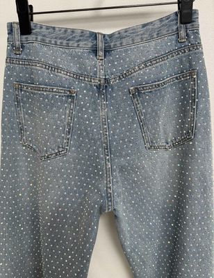 Đồ trang trí rhinestone thời trang quần jean cắt thẳng để bắt mắt